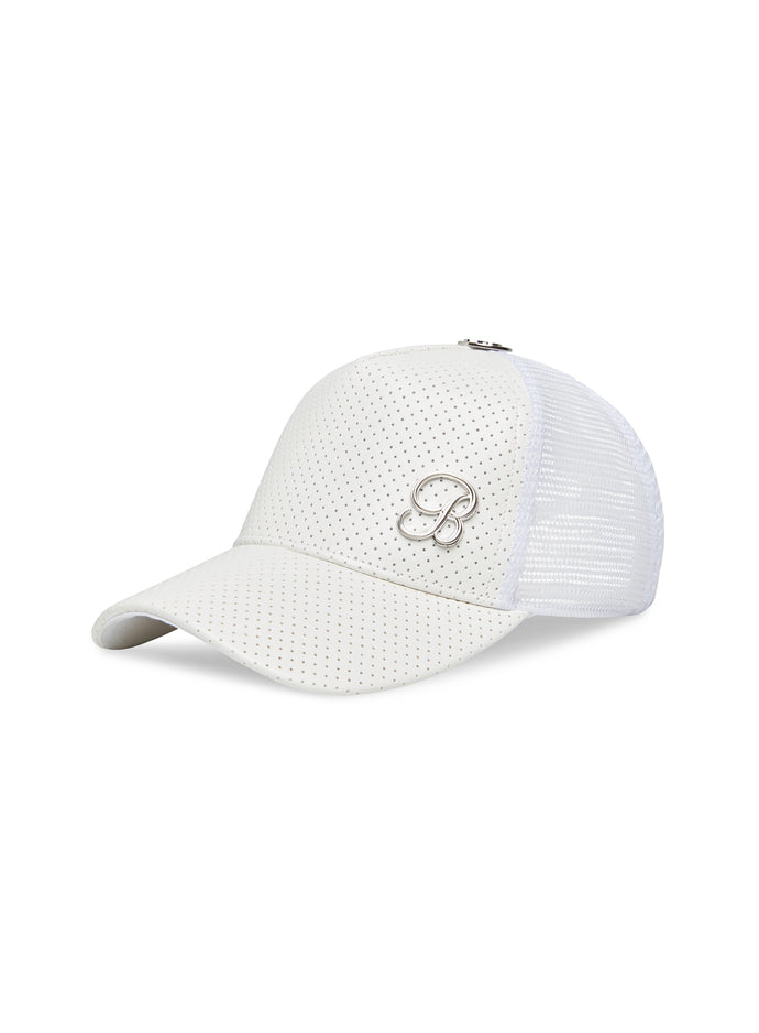 left side view of our white perforated hat