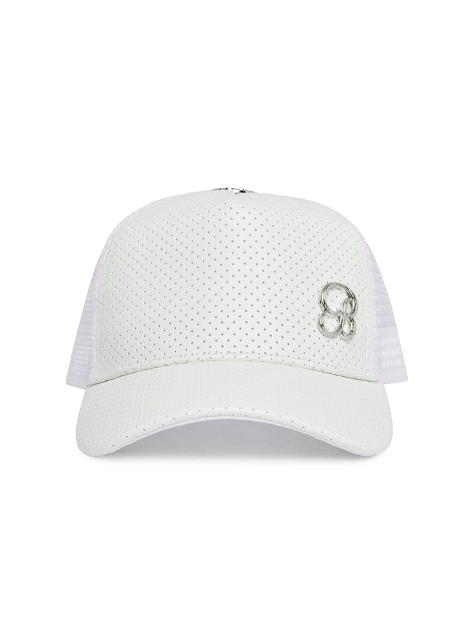 front view of our white perforated hat