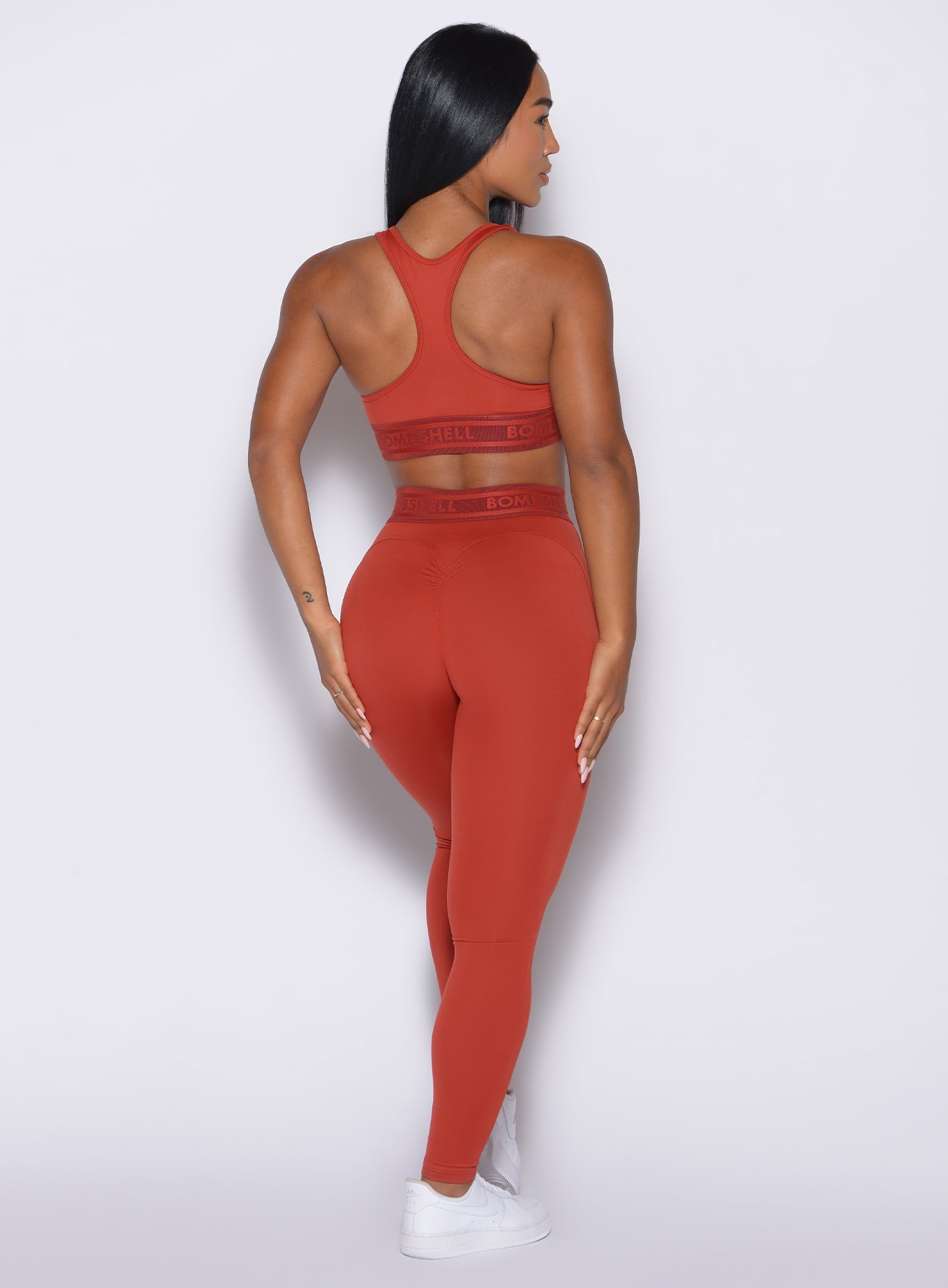 Red Ochre Bombshell Active Leggings with scrunch butt and branded logo elastic for gym performance.