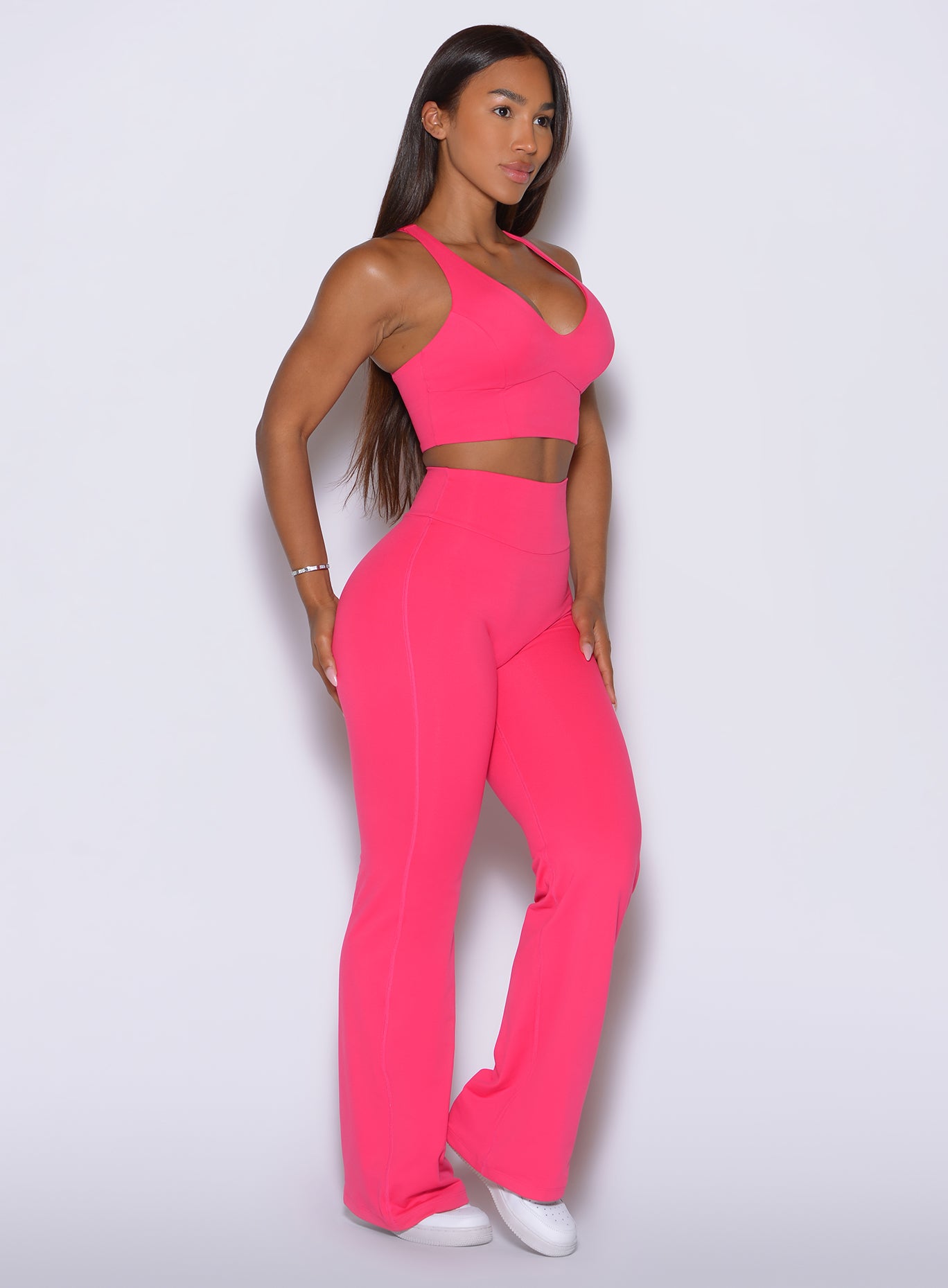 Front right angle of Solid Victory Ruby Contour Straight Leggings with elevated second-skin comfort.