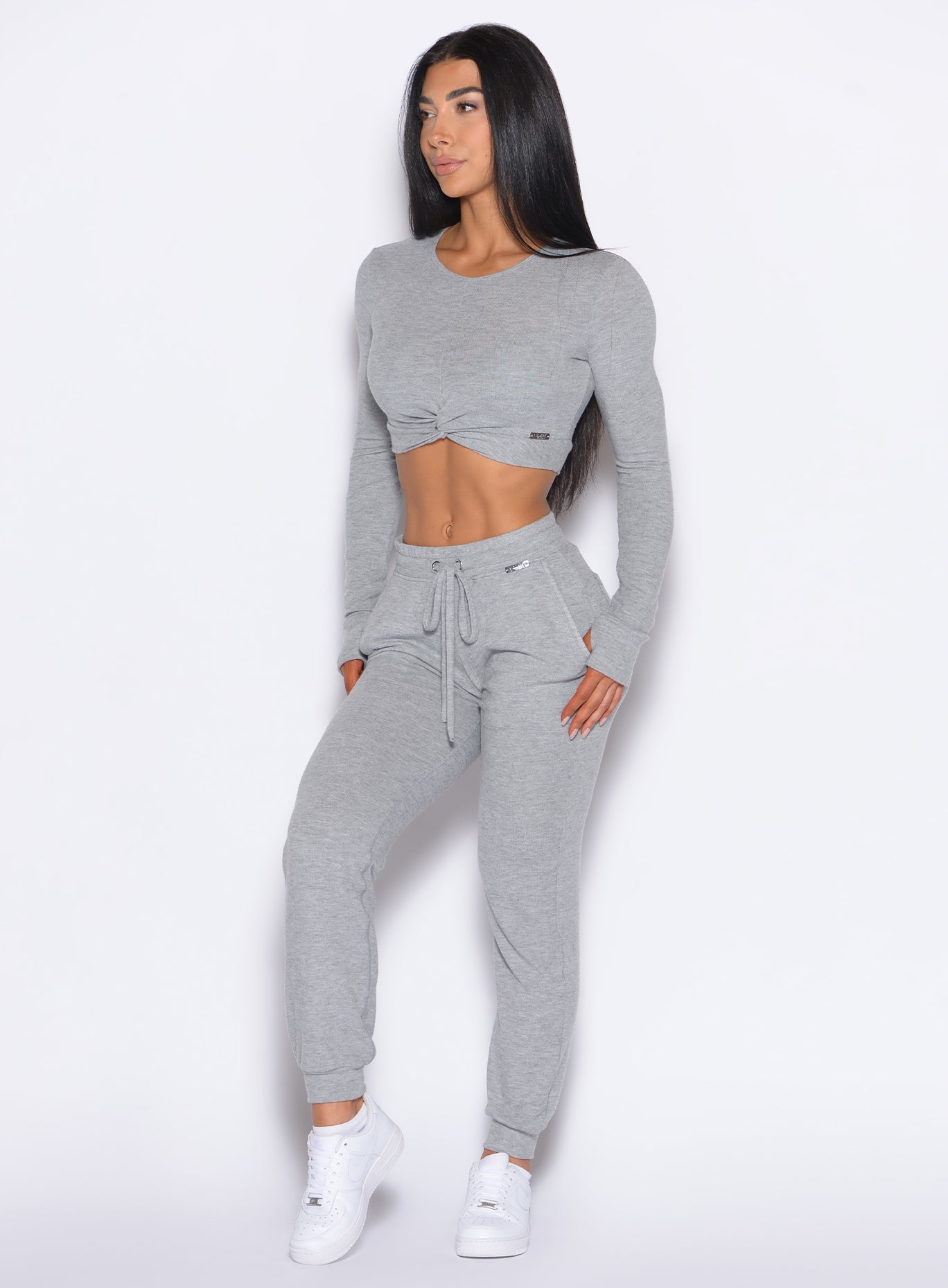 Cozy Silver Cuddle Up Joggers featuring a soft heathered finish and flattering cuff ankles.