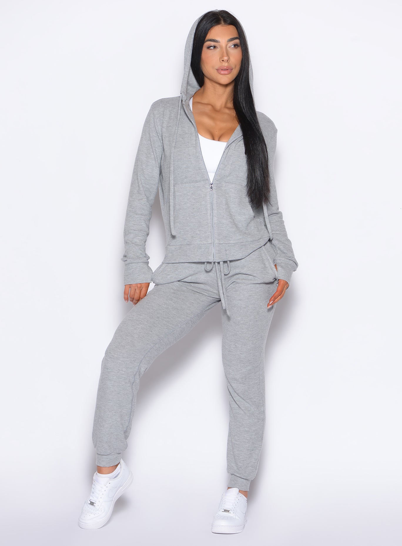 Cozy Silver Cuddle Up Joggers with flattering butt pockets and drawcord for ultimate lounging.