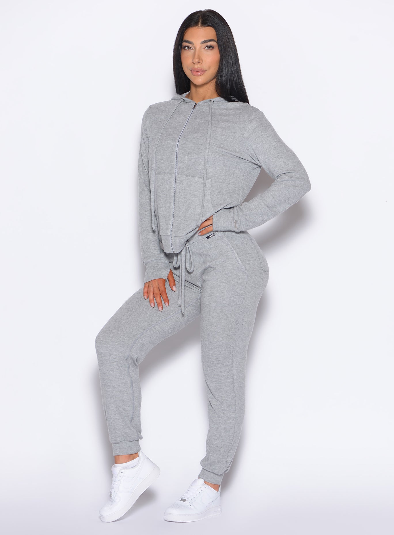 Cozy Silver Cuddle Up Joggers with flattering butt pockets and cuffed ankles for loungewear.