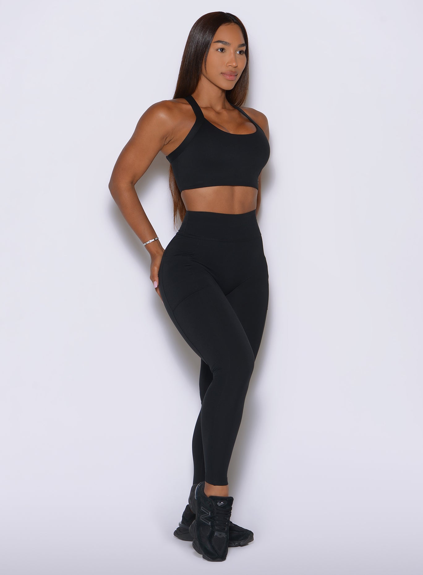 Black Define Leggings body contoured fit and side pockets designed for daily wear