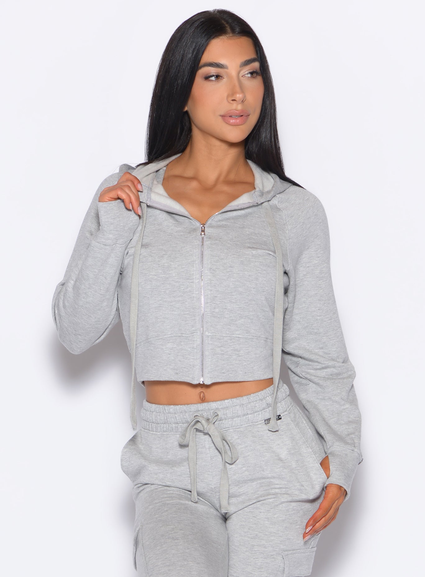 Zipped Light Heather Grey Sweat Hoodie with a relaxed fit, perfect for cozy gym-to-street wear.
