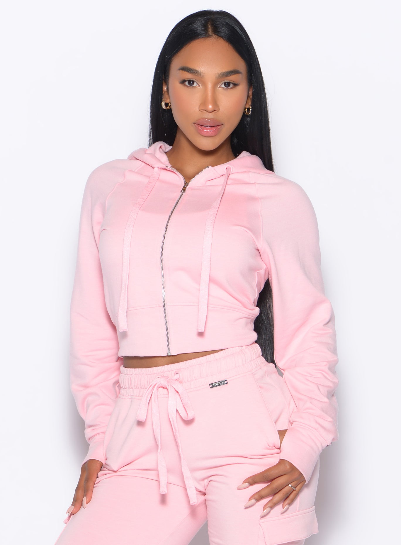 Tickled Pink Sweat Hoodie with a full-zip front and relaxed fit for cozy gym-to-street layering.