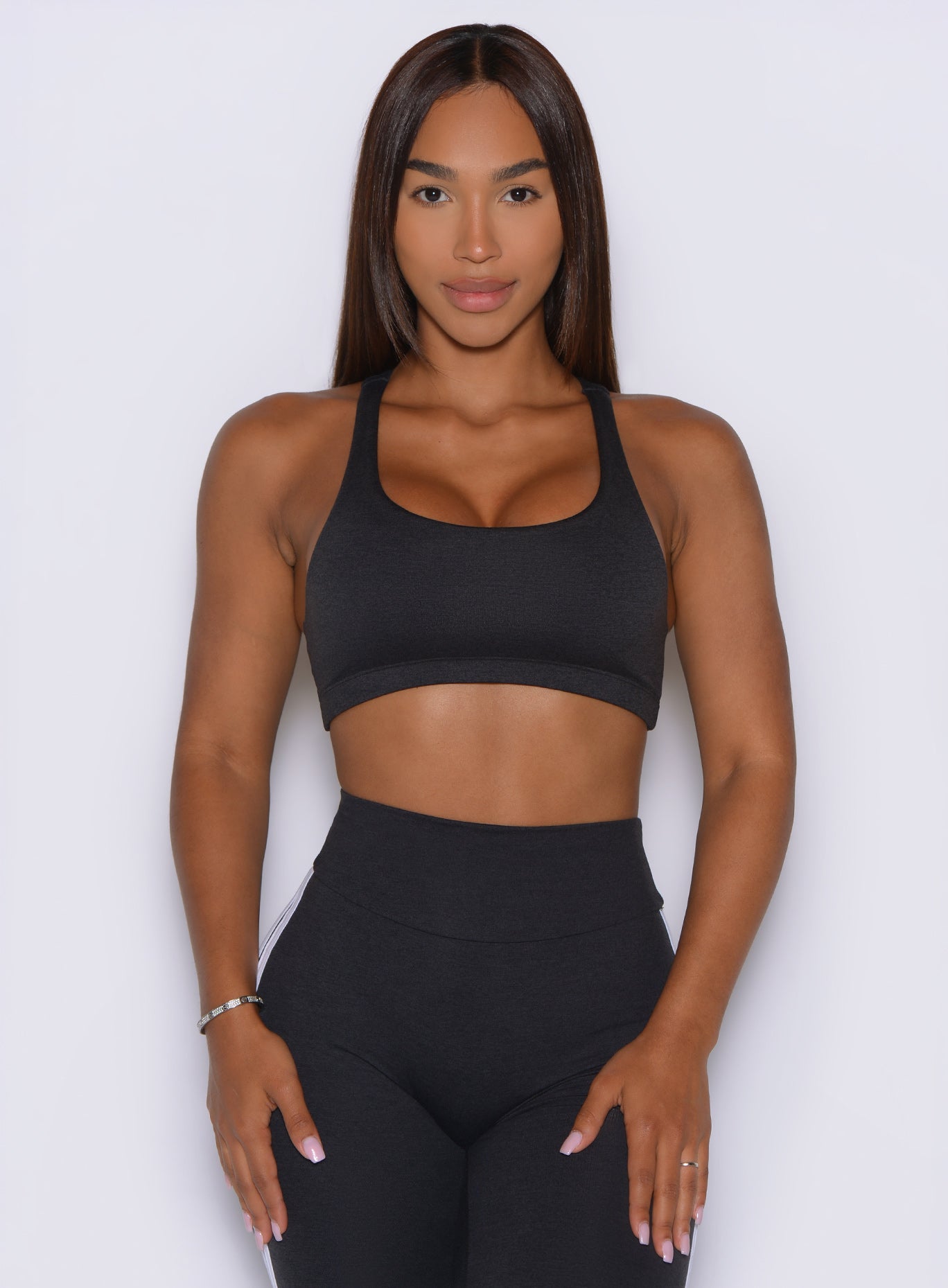 Deep Obsidian Black Founder Favorite Bra delivers double-lined opacity for intense workouts