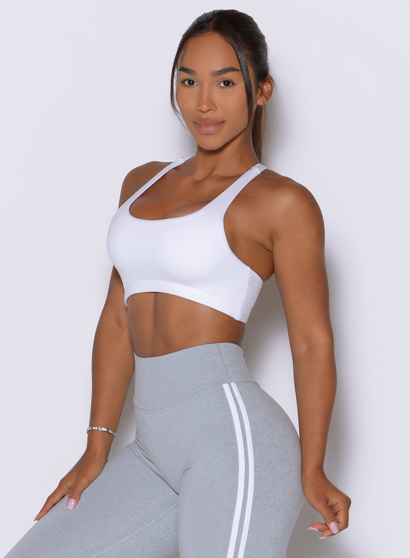 Clean scoop front of the White Founder Favorite Bra offers smooth, pinch-resistant support