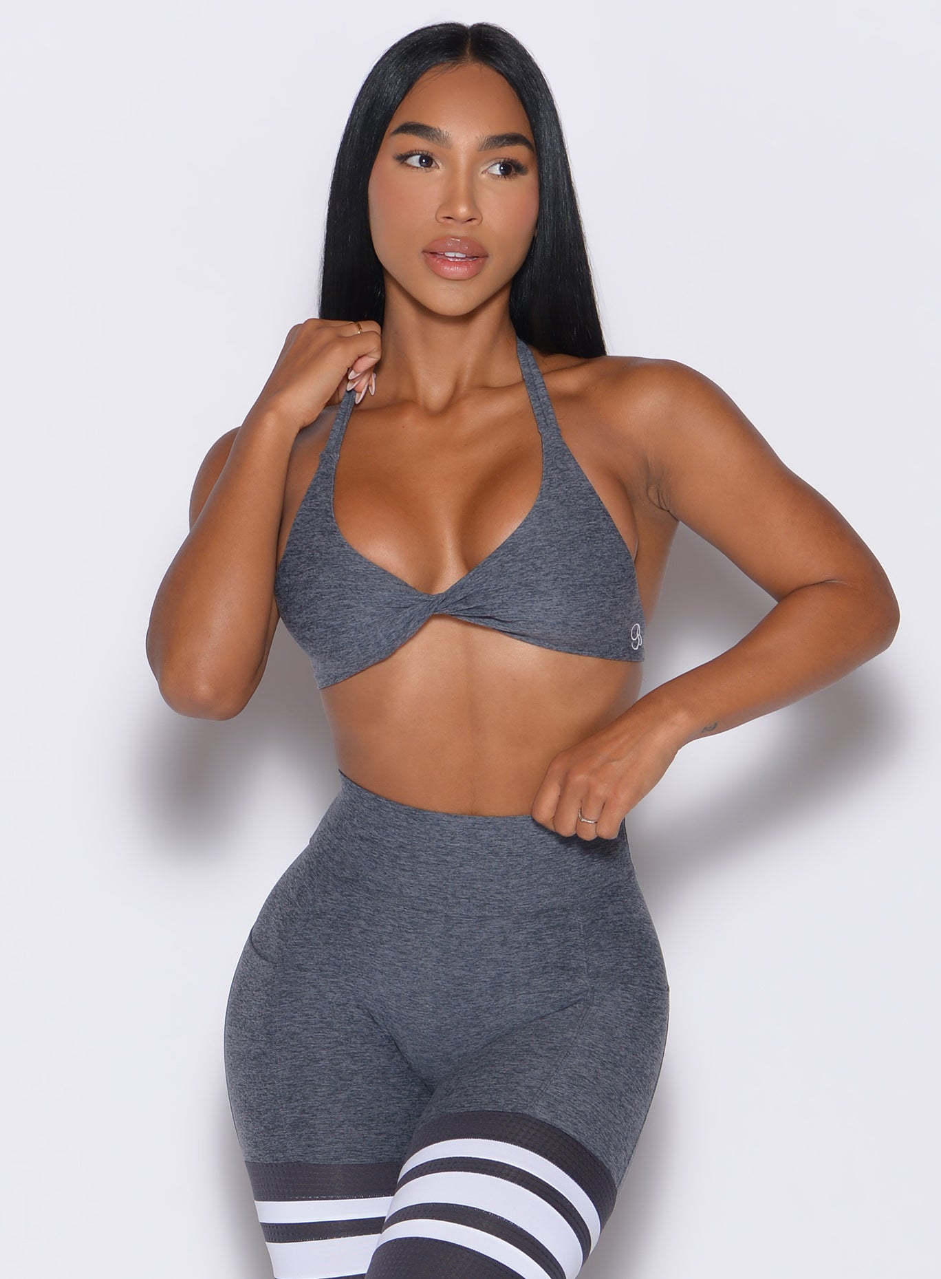 Shadow Dragonfly Bra with a twist front and adjustable straps for high-impact gym sessions.