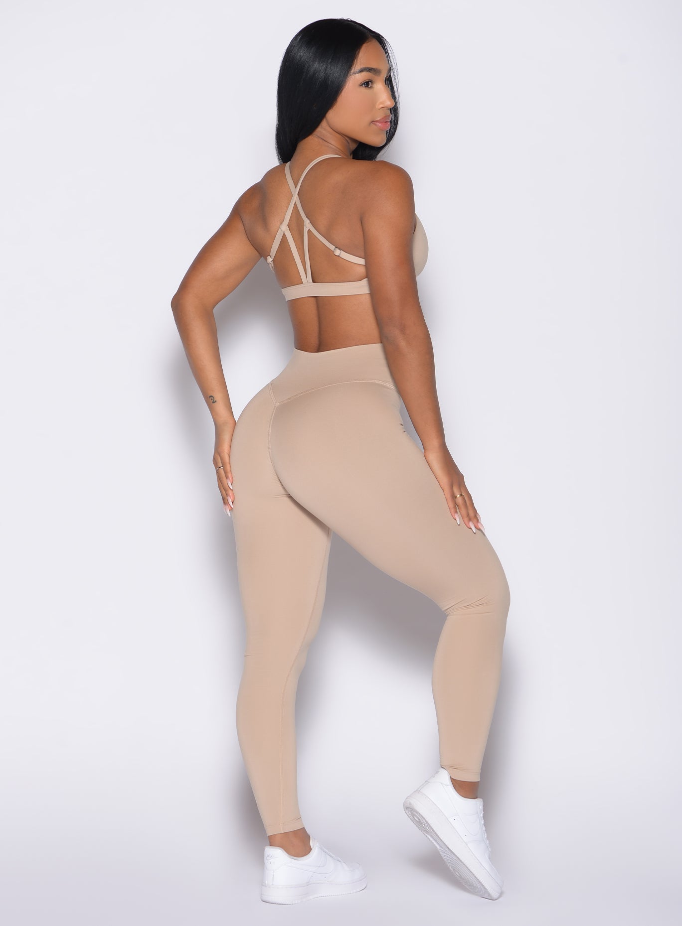 Glacial Beige Internal Scrunch Leggings with a high-waisted, butt-lifting gym fit.