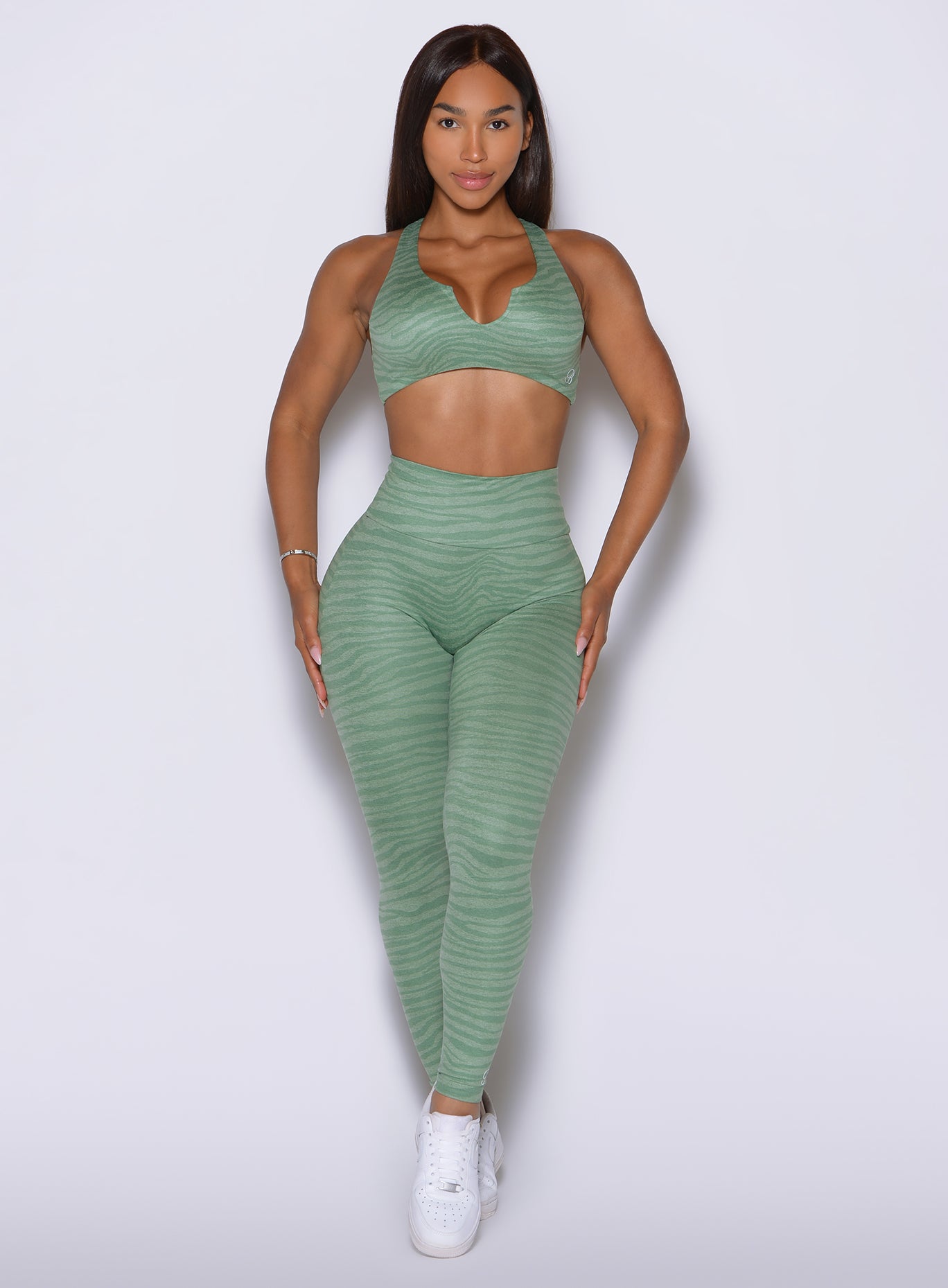 Lift Movement Leggings in basil zebra feature a high waist and hidden scrunch for a sculpted fit