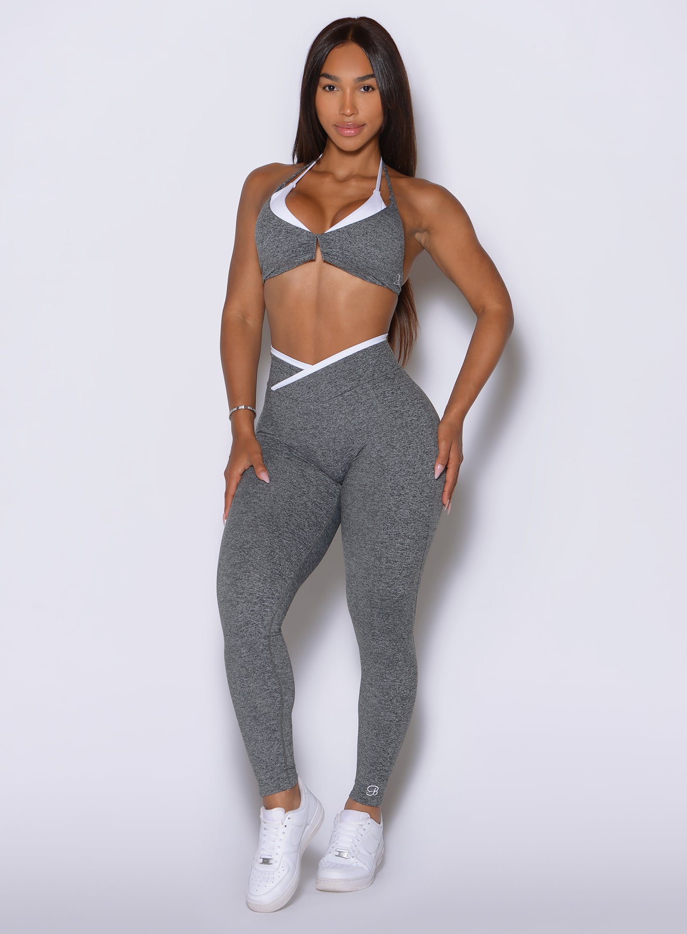 Sculpting leggings in Heather Gray/Black with crisp white accents and a smooth supportive fit