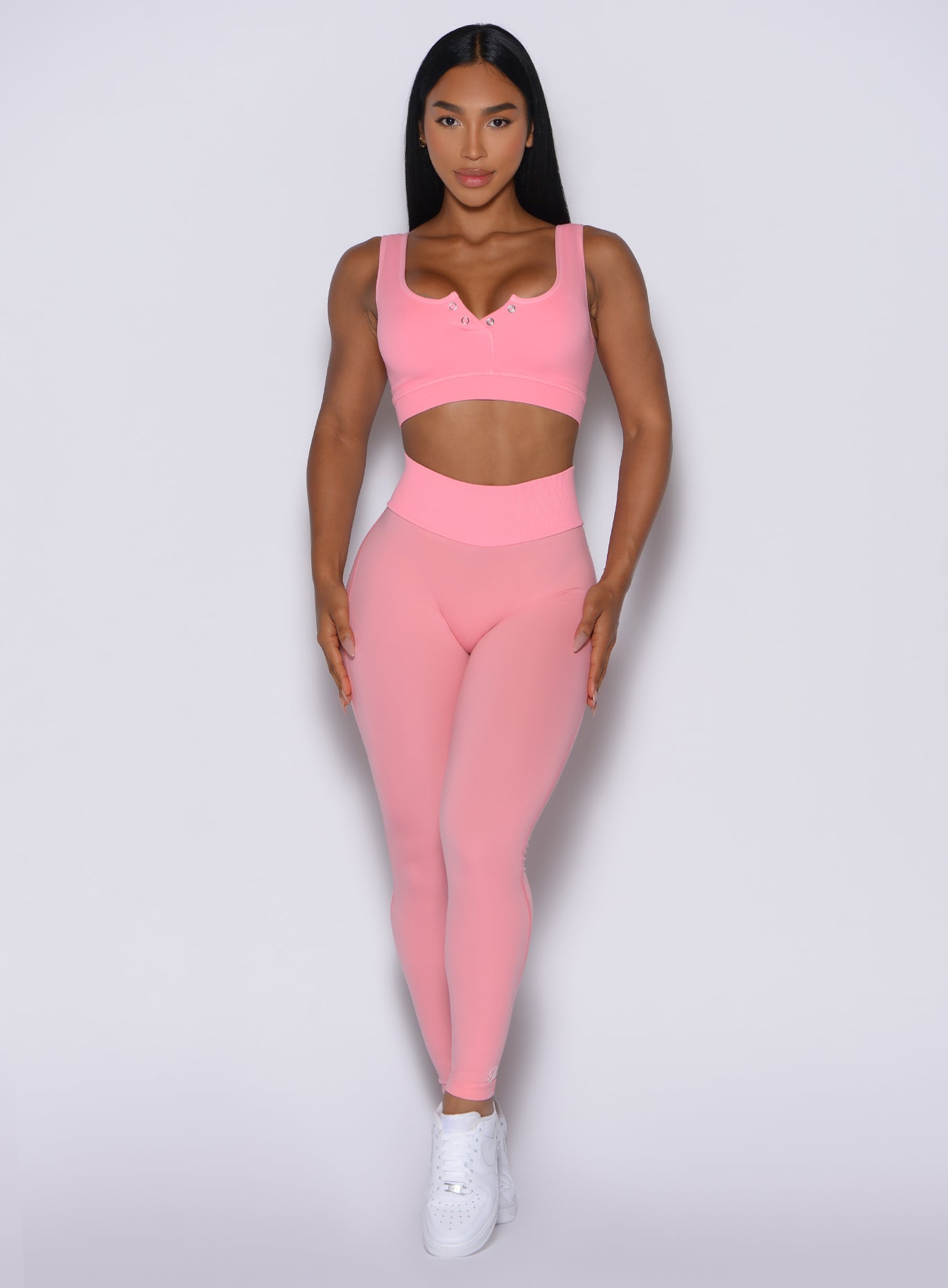 Peach Burst Figure Leggings with a seamless high-waist band for a supportive, sculpting gym fit.