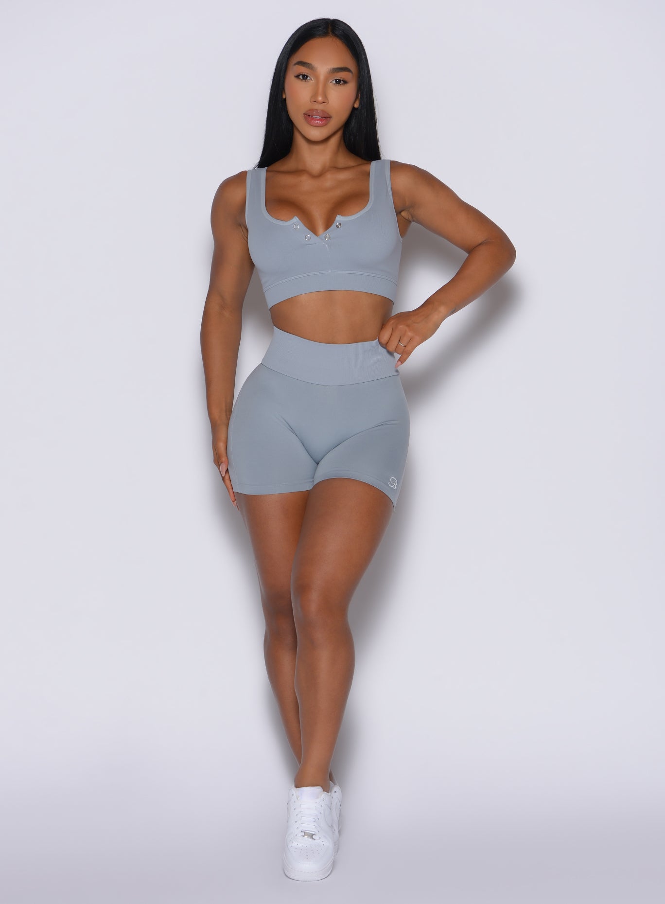 Carbon Figure Scrunch Shorts with a waist-snatching ribbed band for a sculpted workout look.