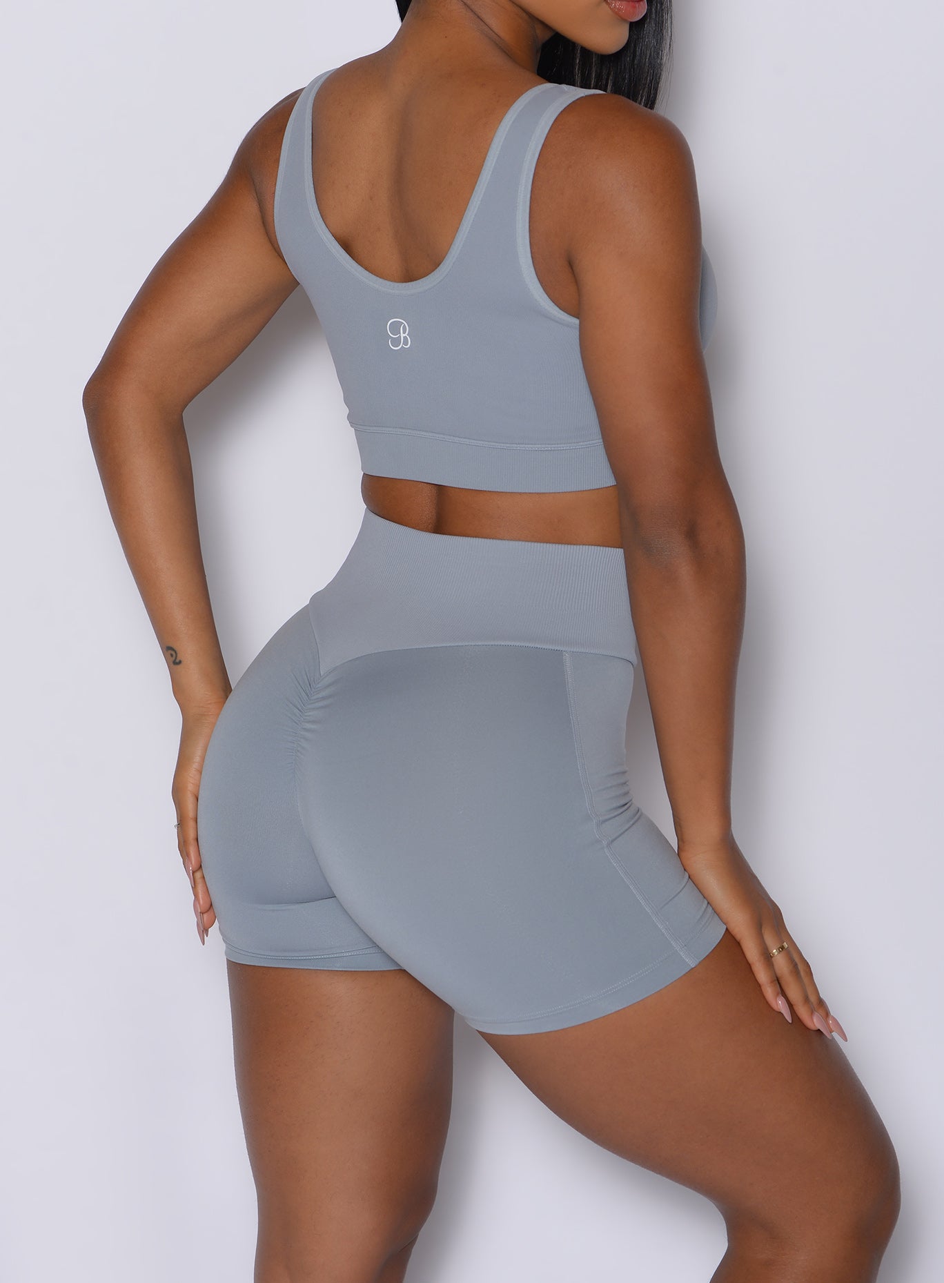 Carbon Figure Scrunch Shorts with a booty-contouring fit and ribbed waistband for leg definition.