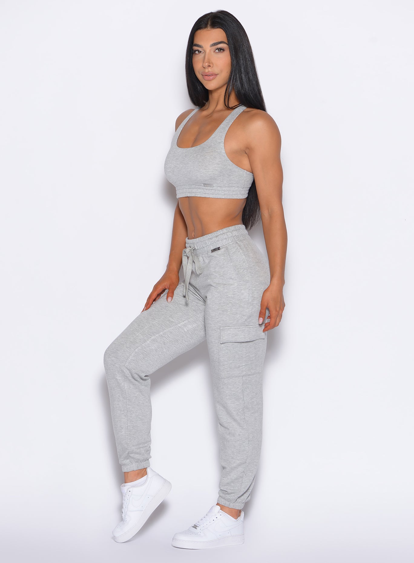 Light Heather Grey Sweat Joggers with tapered cuffs; a relaxed fit for warmups and gym recovery.