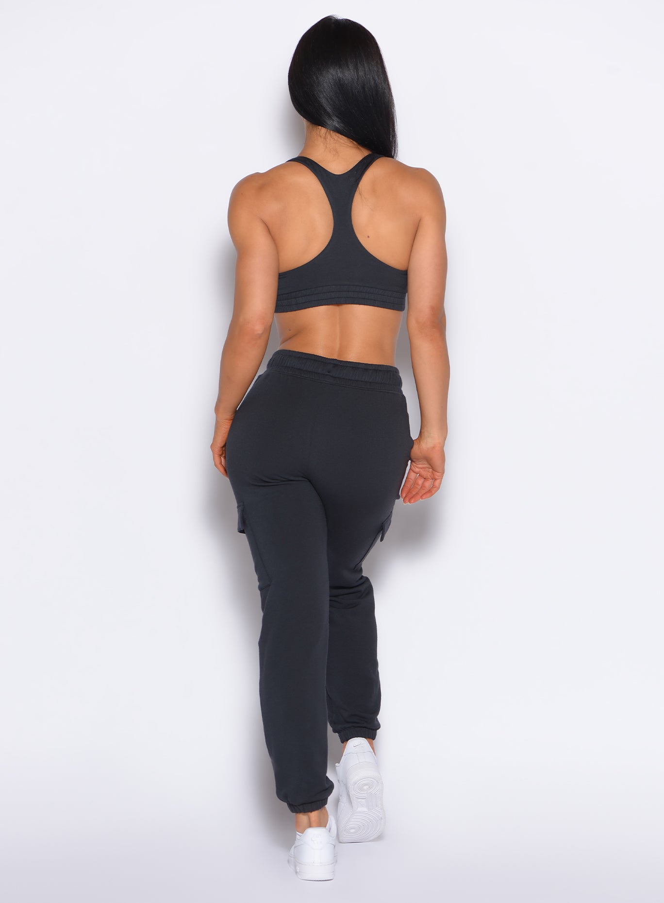 Vintage Black Sweat Joggers in soft cotton fleece with a sculpting back fit for premium lounging.
