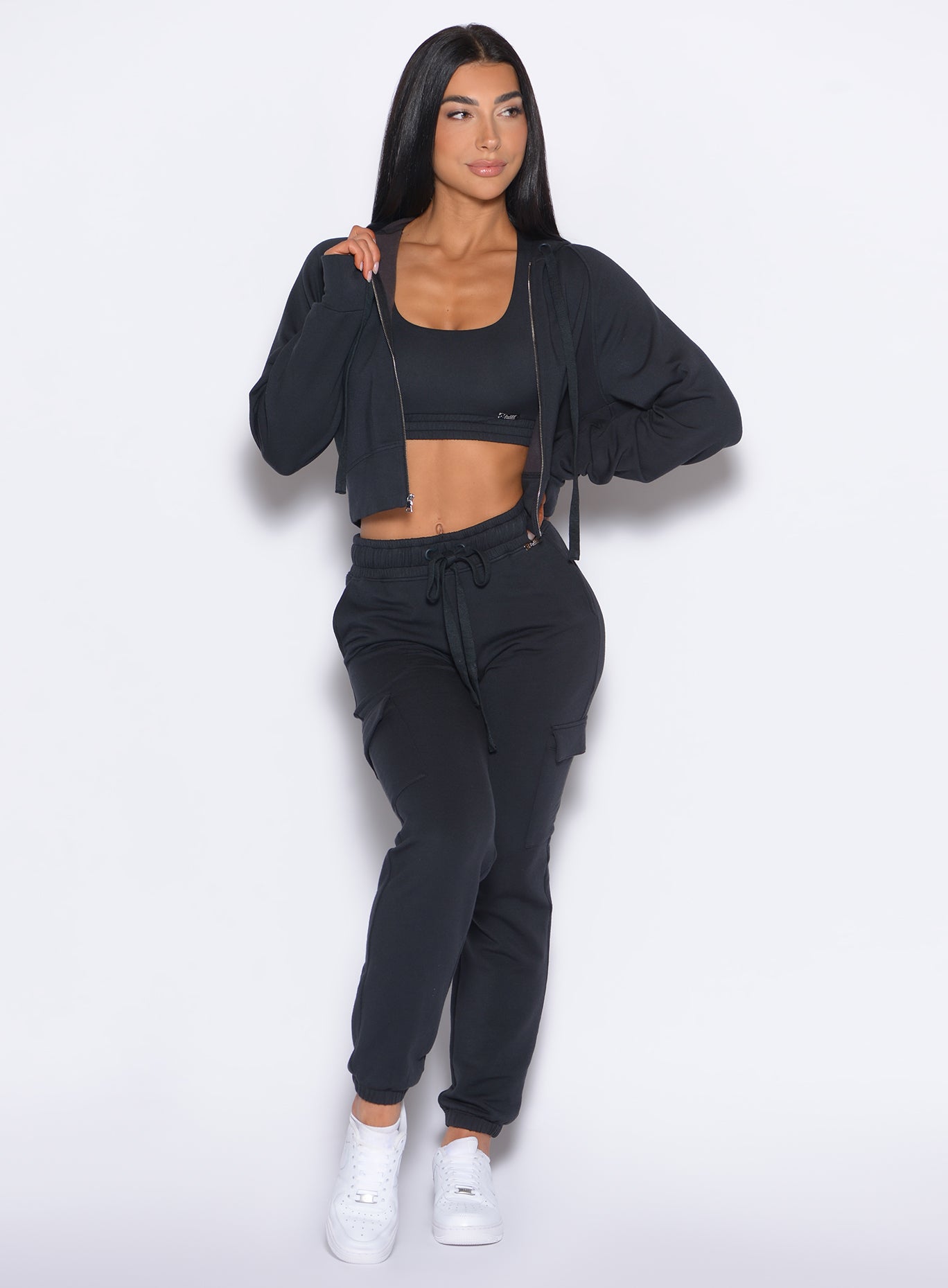 High-waisted Vintage Black Sweat Joggers with an oversized fit; a premium, cozy streetwear staple.