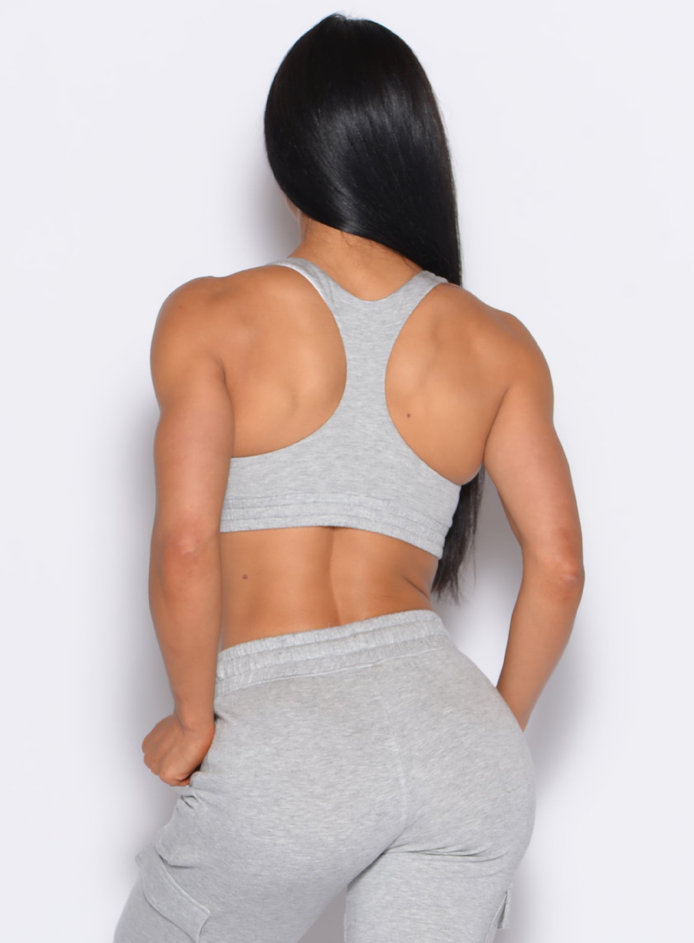 Light Heather Grey Sweat Lounge Bra featuring a skinny racerback for mobility and daily comfort.