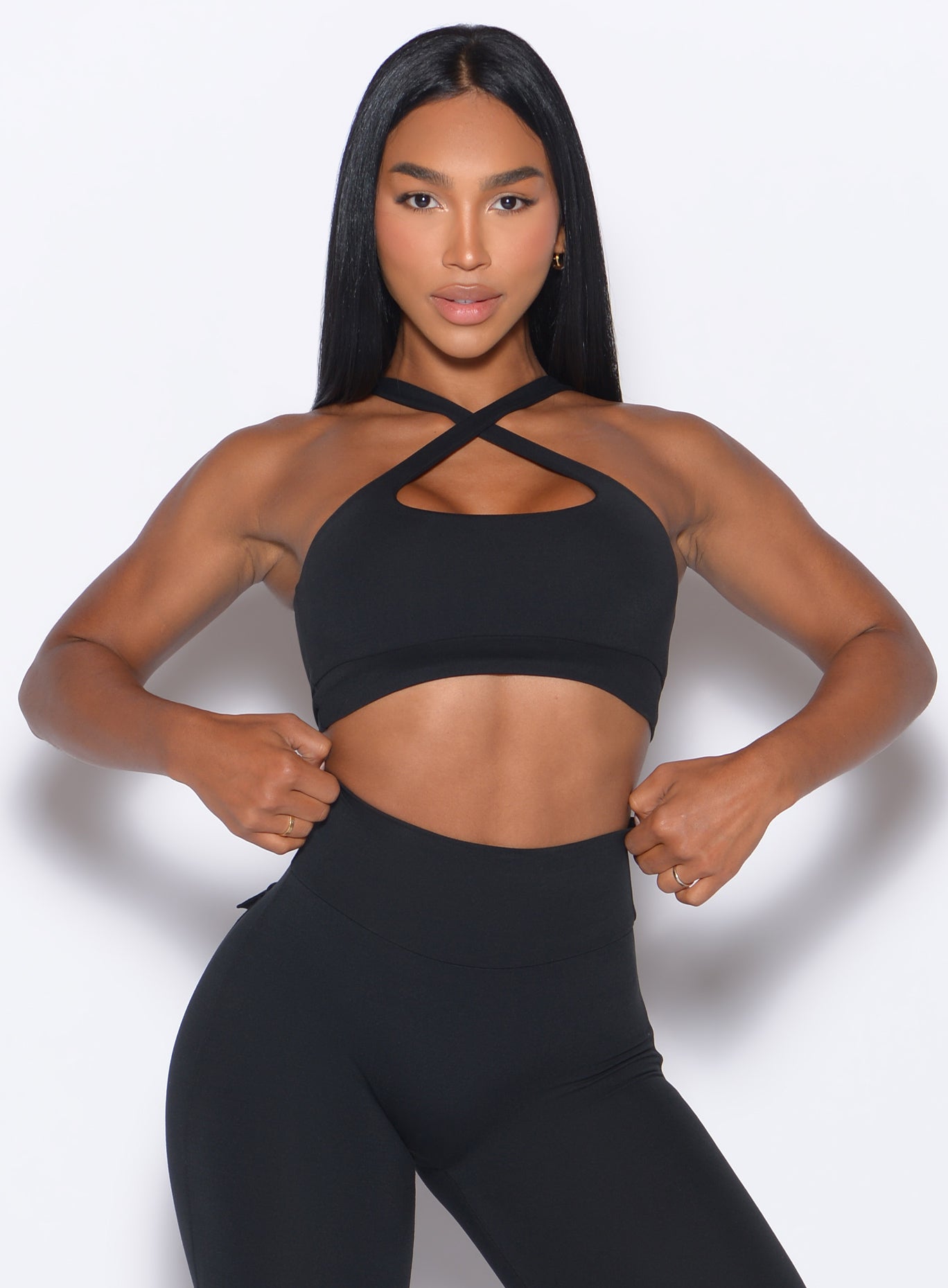 Versatile Black Two Way Bra featuring a chic keyhole front and supportive crisscross front straps.