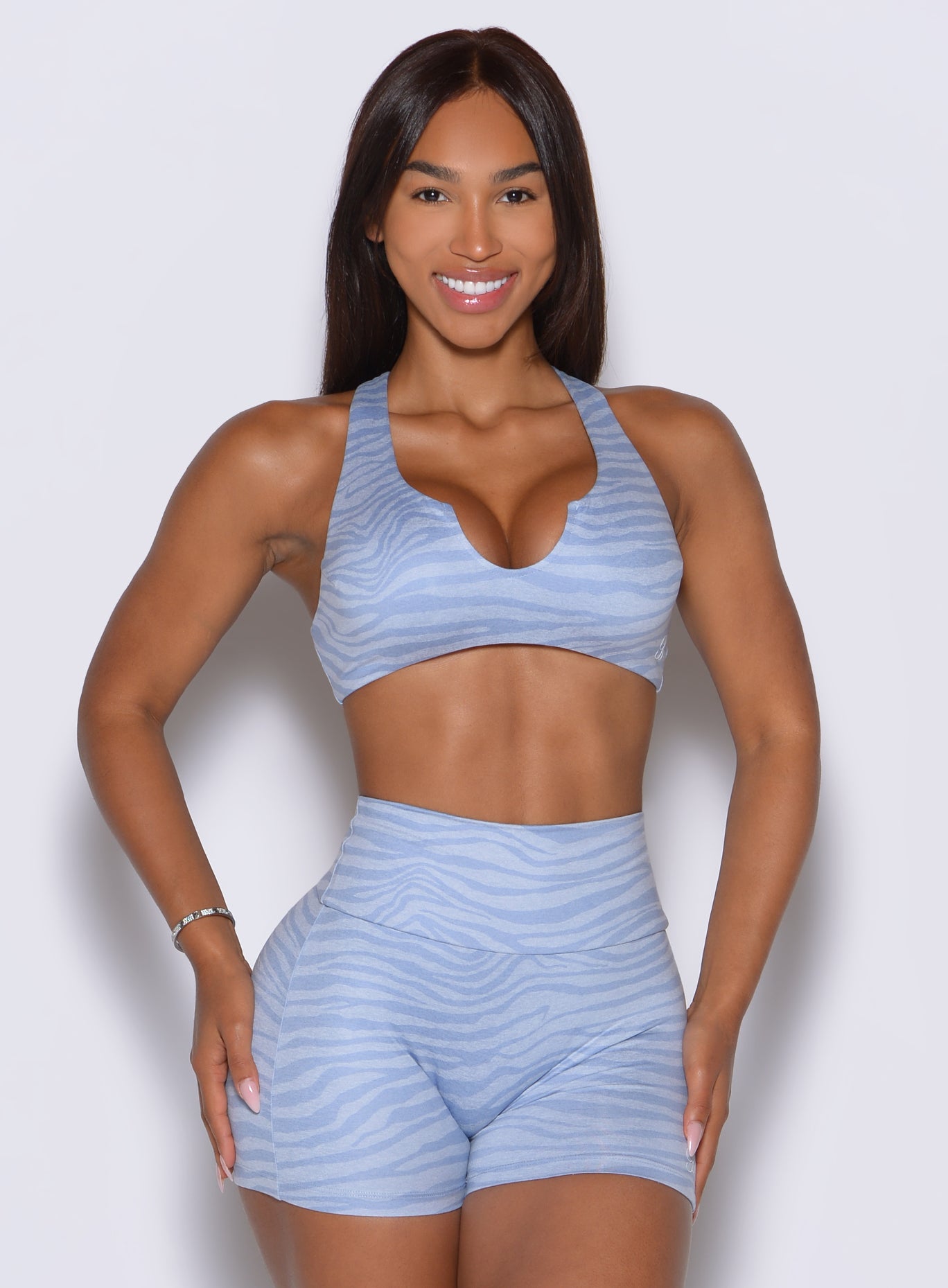 Unreal Fit Bra in Niagara Mist Zebra showcases a flattering cleavage enhancing front silhouette