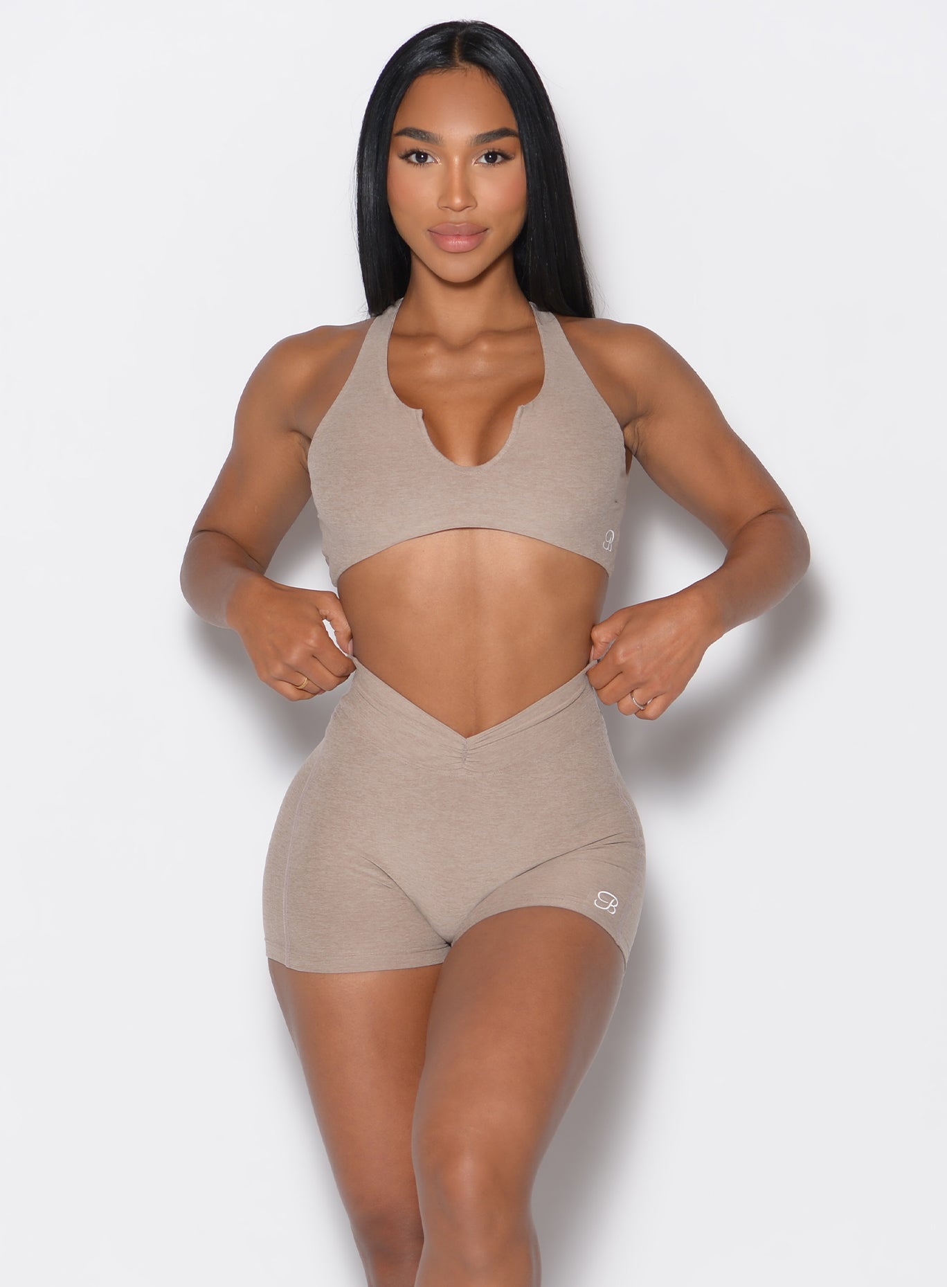 VERY J V-Shaped High Waist Layered Active Shorts