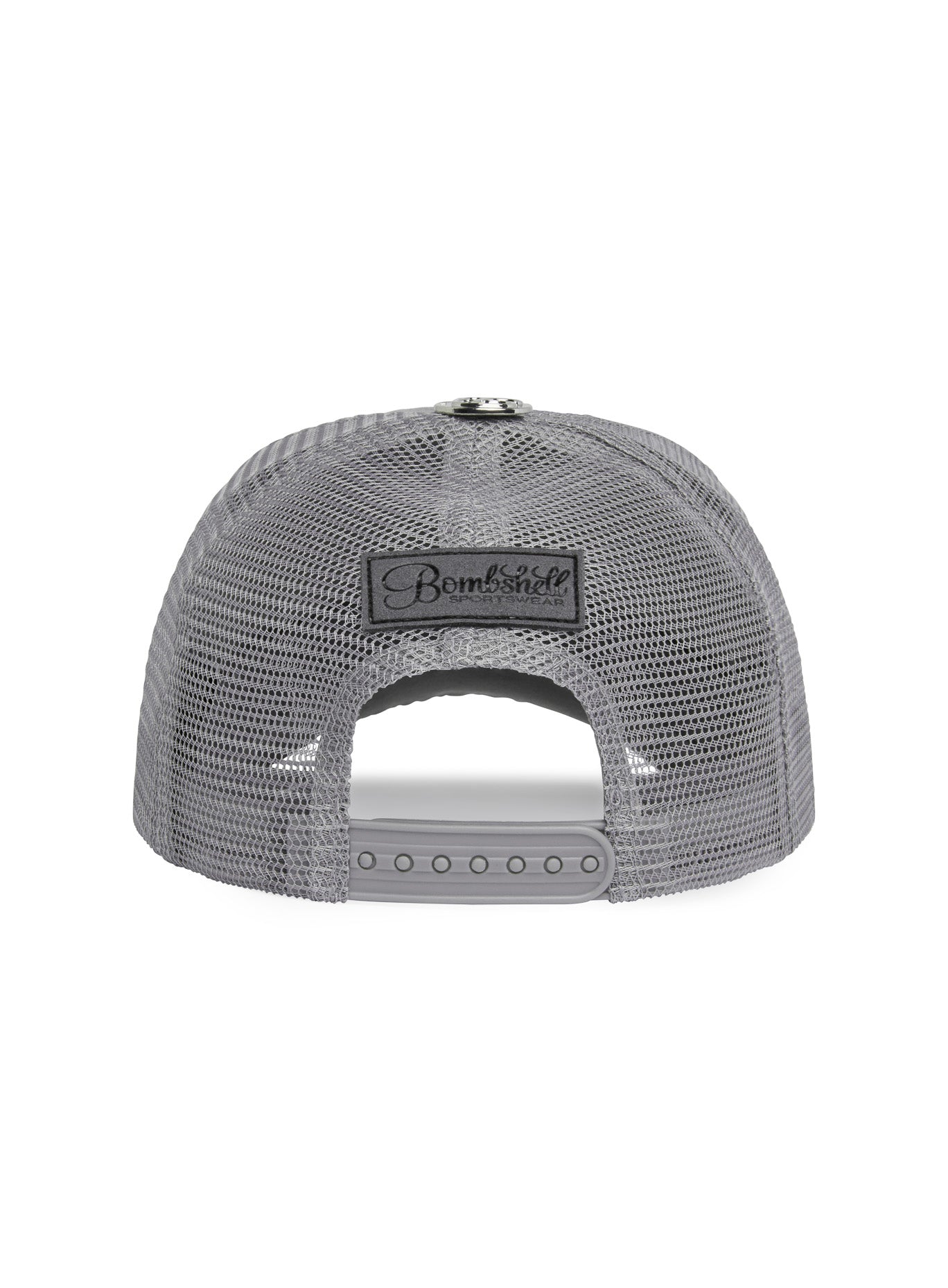 Grey Perforated Suede Hat featuring a breathable mesh back and adjustable snapback closure.