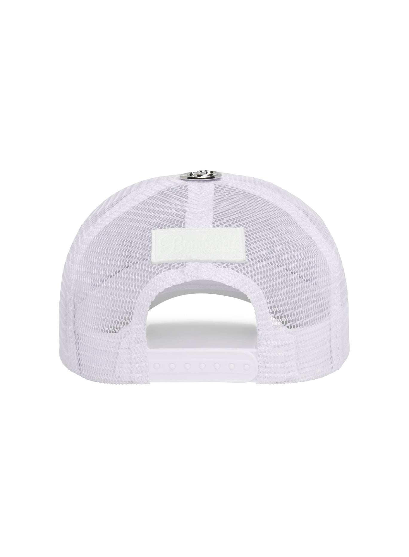 White Perforated Hat featuring breathable mesh and snapback for high-performance gym comfort.