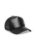 right side picture of our black faux leather hat