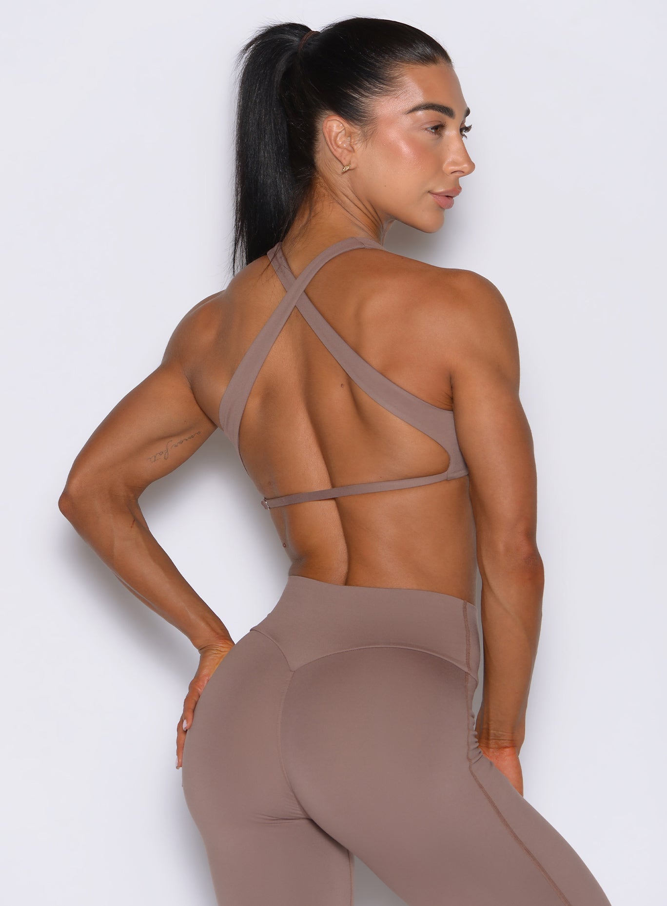 Cocoa Ace Bra with open crossover back and sculpting support for focused strength training