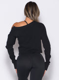 back profile view of a model wearing the Allure Pullover in Black color
