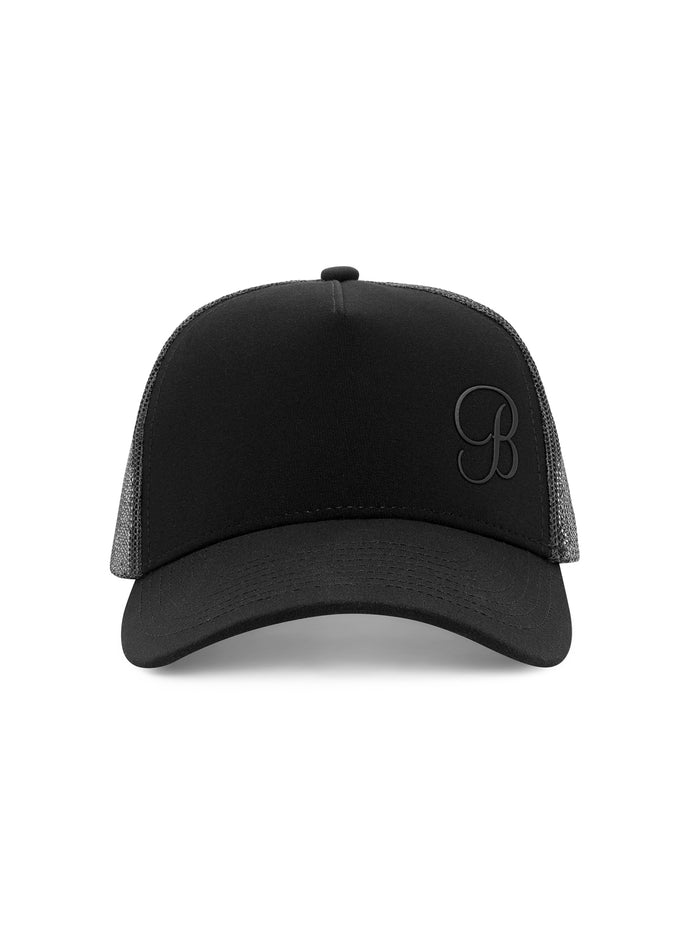 Black B Active Hat featuring a structured brim, breathable mesh back, and silicone front logo.