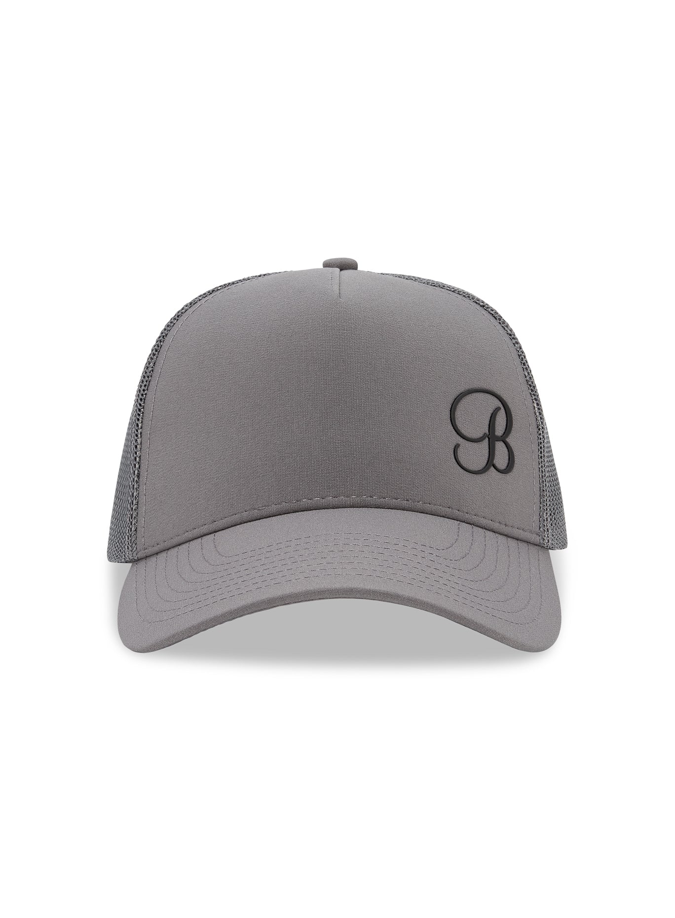 Gray B Active Hat featuring a structured brim, silicone B logo, and breathable mesh back panels.