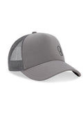 Right side view of the gray B Active Hat with a breathable mesh back and silicone logo.