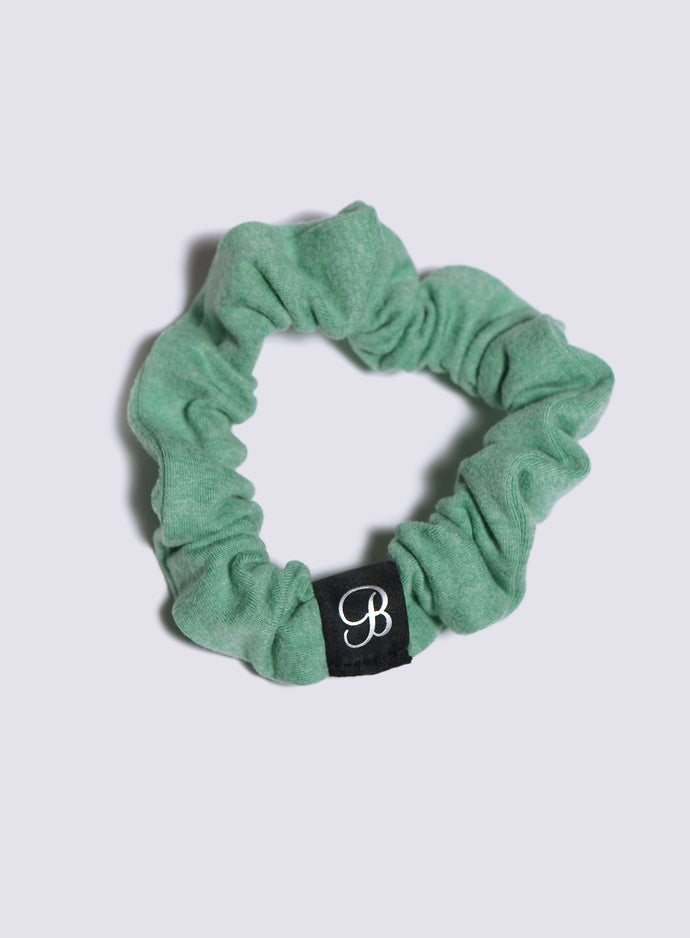 B Scrunchie in sage color viewed from the top