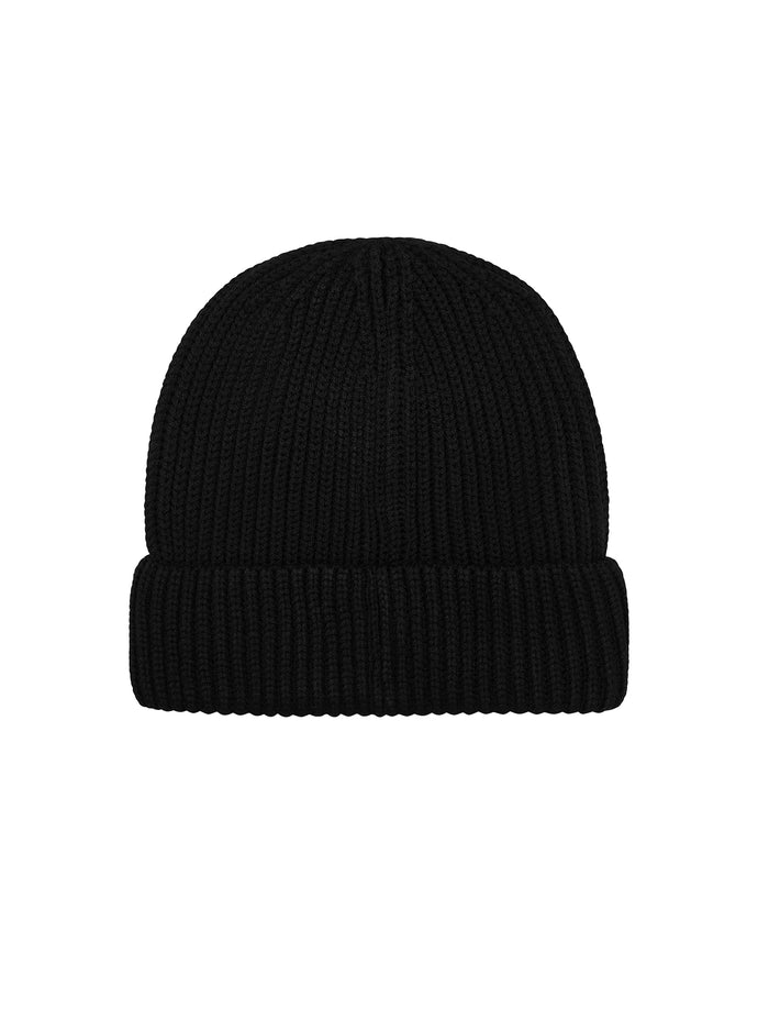 B Beanie in black color viewed from the back