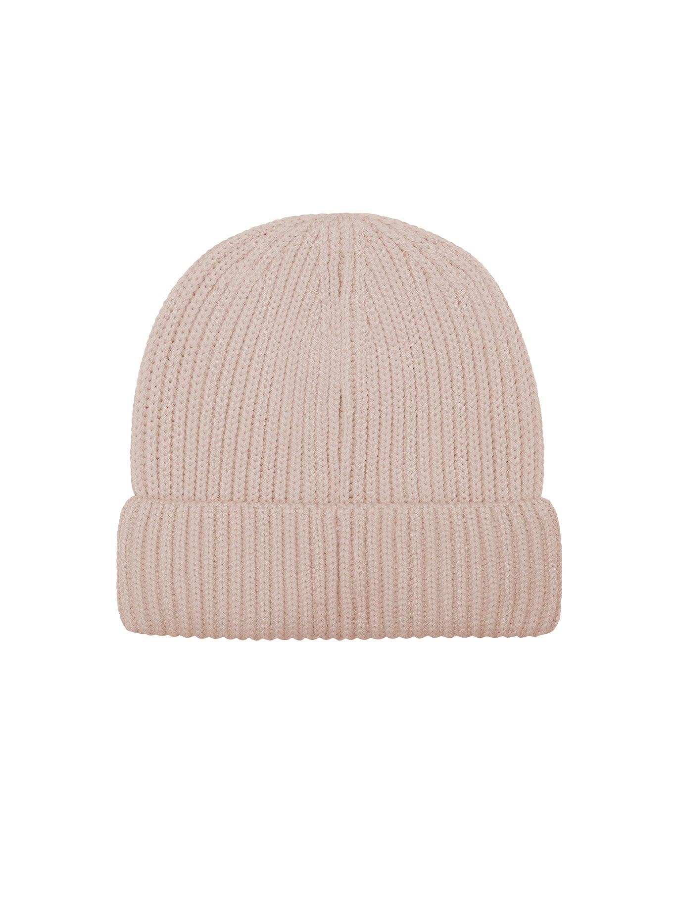 Cream B Beanie featuring a soft ribbed knit design and signature logo patch viewed from the back.