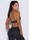 Back-right view of Obsidian Black Backless Bra featuring an open-back design and adjustable straps