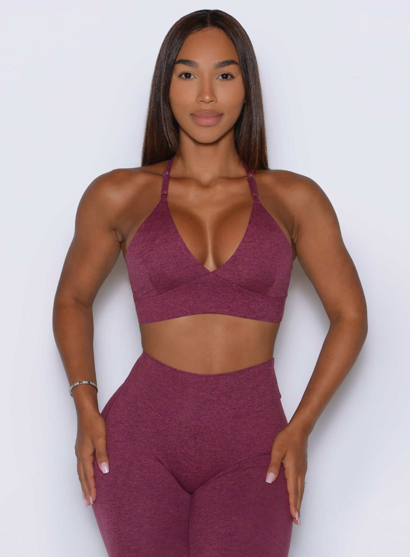 Deep V neckline and wide underband create a flattering, supportive silhouette in Raspberry Red