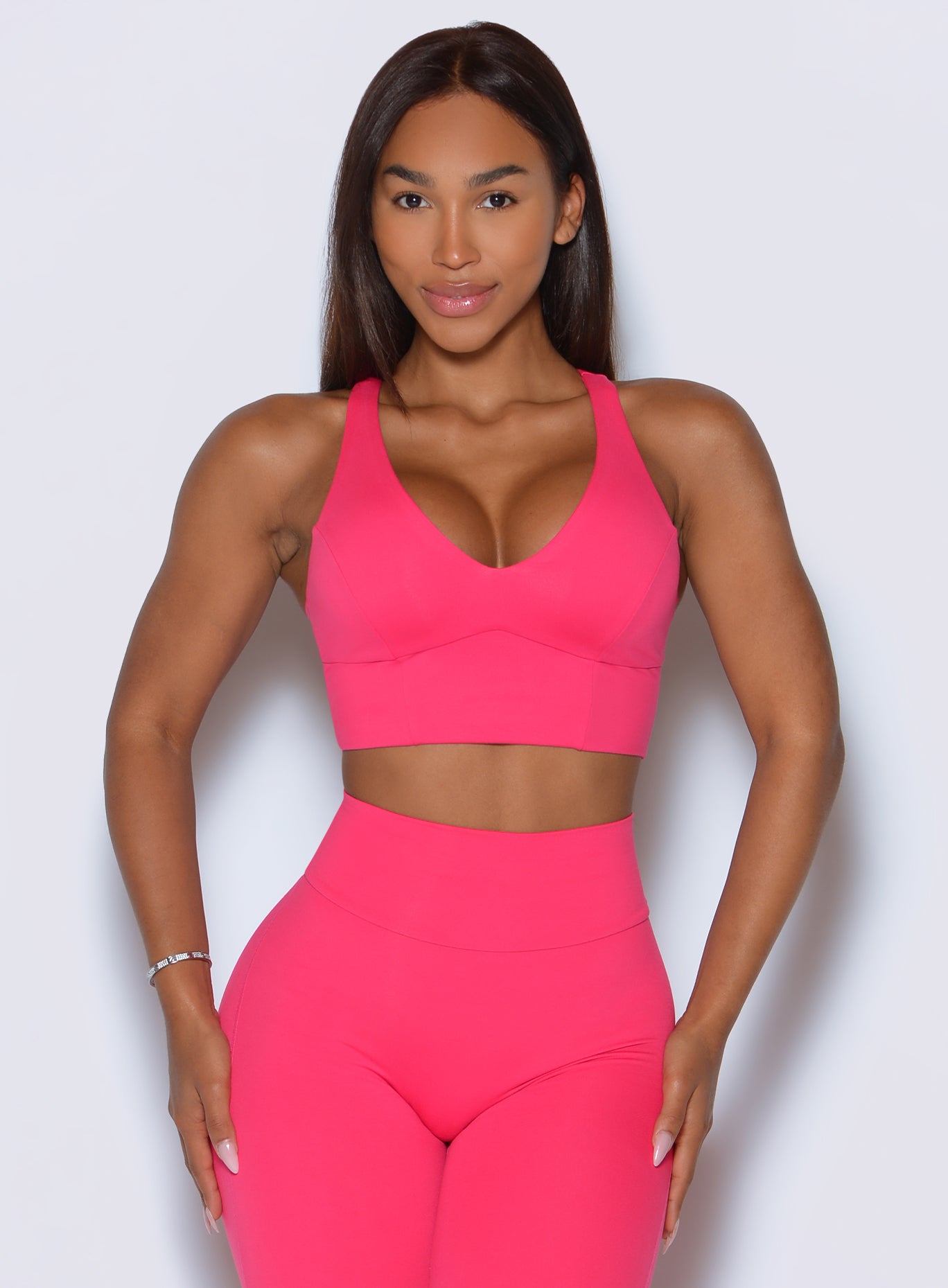 Flattering cleavage-enhancing fit of the victory ruby Body Sculpt Bra, boosting gym confidence