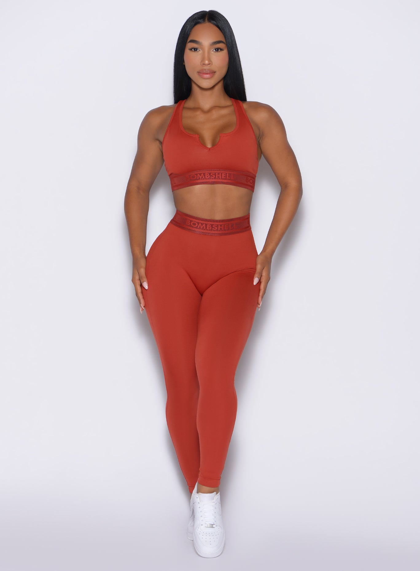 Red Ochre Bombshell Active Leggings with branded elastic waistband and sculpting scrunch butt.