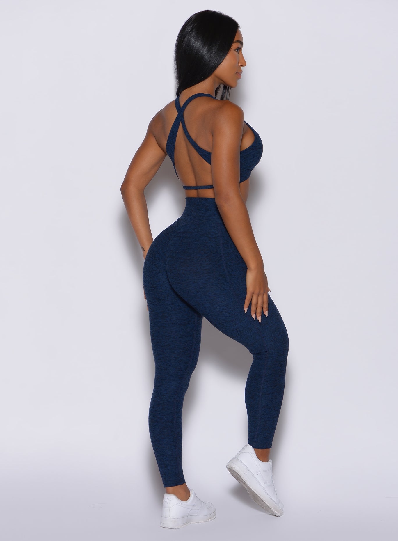 Sapphire Brazilian Contour Leggings with V-waist and scrunch butt for a sculpted gym look.