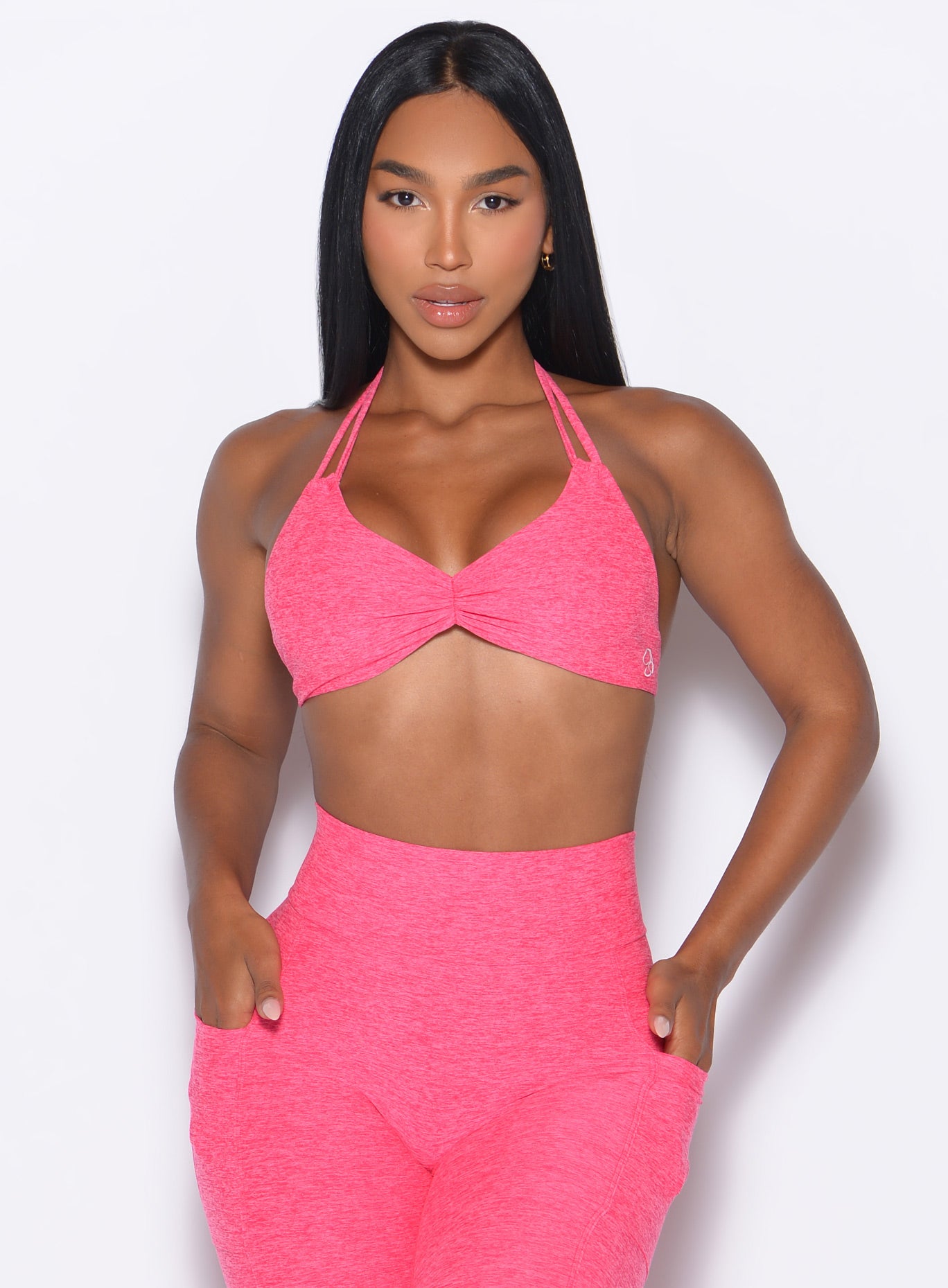 Neon Flame Butterfly Sports Bra with a supportive, vibrant fit for medium-impact gym sessions.