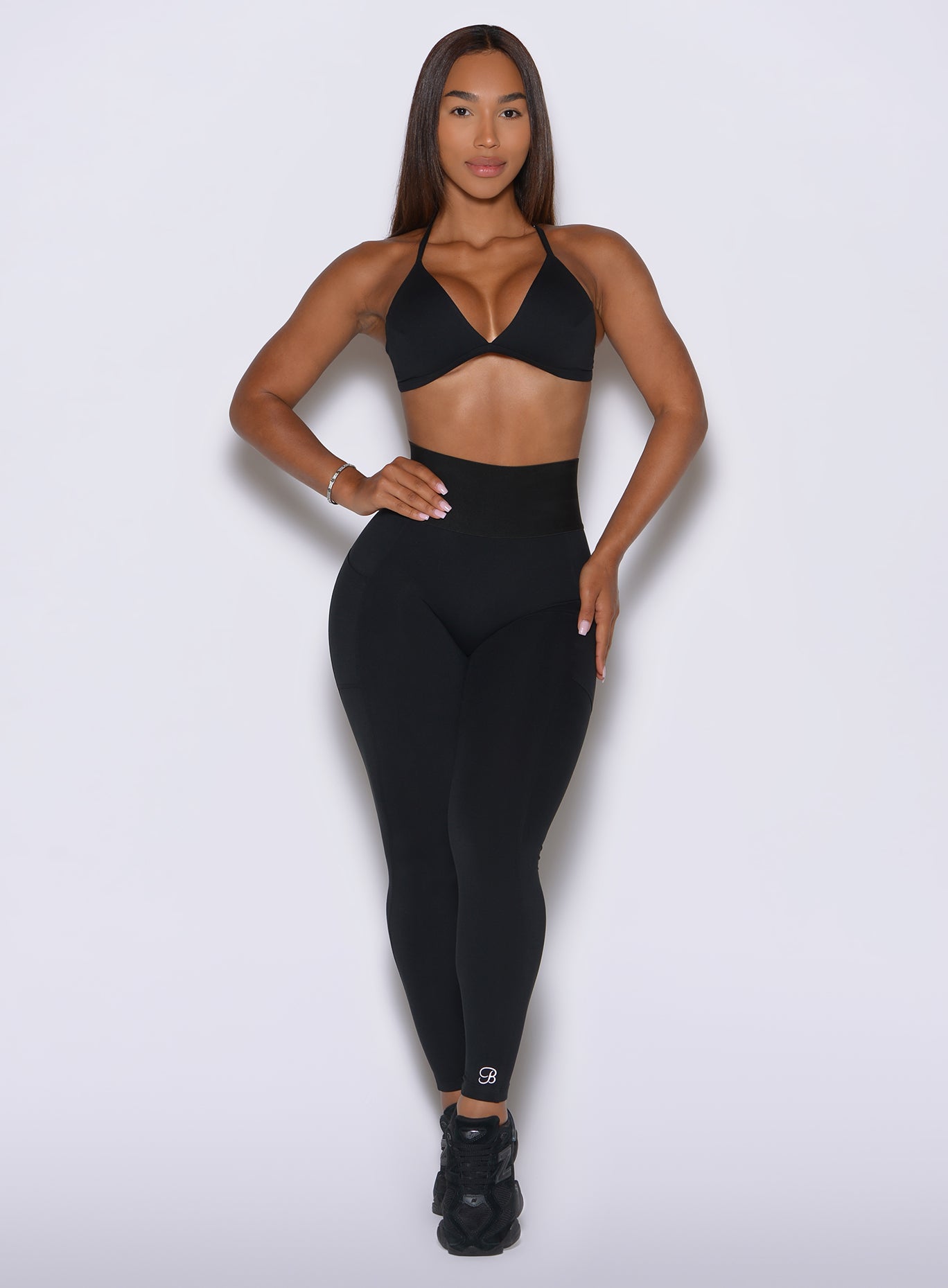 Black Cincher Leggings with compression waistband and seamless front for a slim waistline