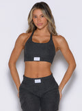 front view of a model wearing the Cloud Lounge Bra in Charcoal color
