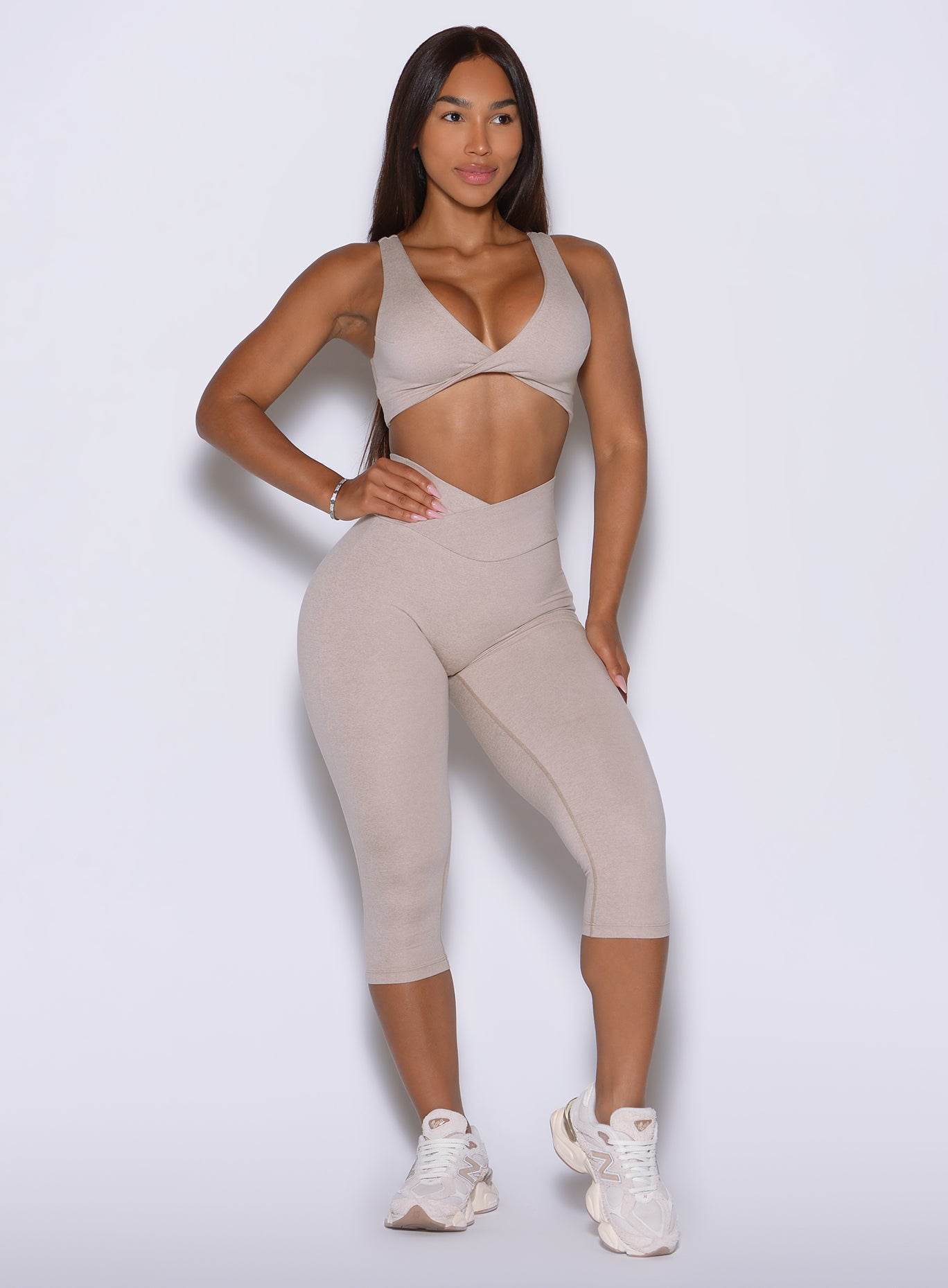 Shape your curves in Taupe Contour Capri Leggings with a flattering athletic cut