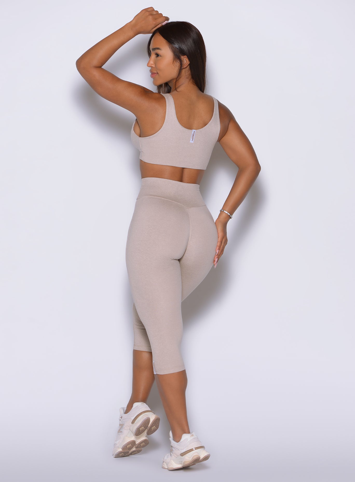 Sculpting internal scrunch lift defines the back of Taupe Contour Capri Leggings