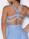 Bright Hydrangea Core Set Bra with a supportive bustier fit and chic twist-front neckline.