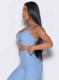 Bright Hydrangea Core Set Bra featuring a push-up fit and front keyhole for high-impact gym style.