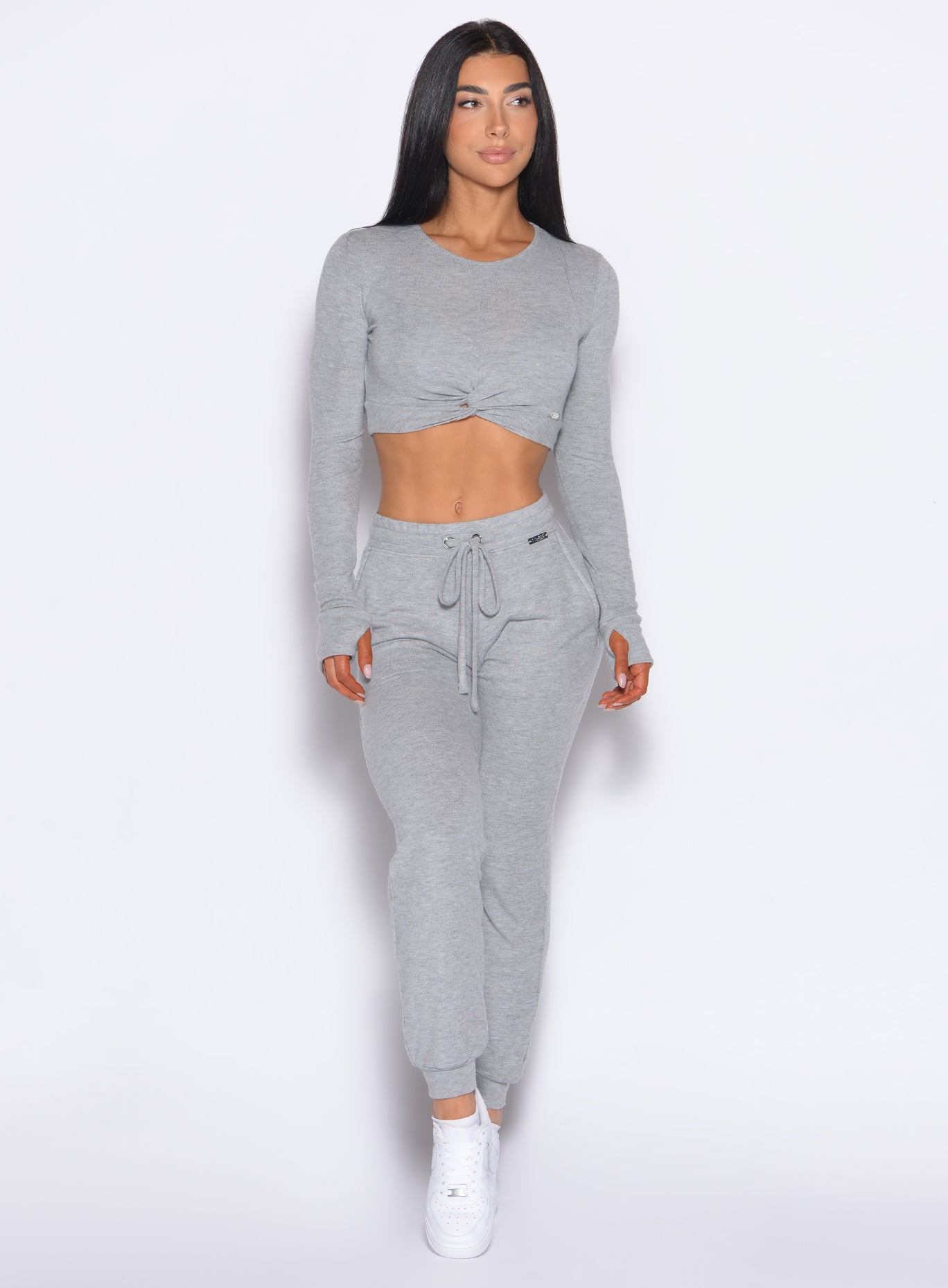 Cozy Silver Cuddle Up Joggers with a drawstring waist and cuffed ankles for luxe lounging.